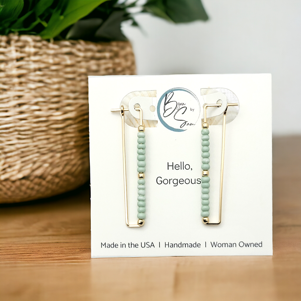 True - Rectangle Gold & Mint Earrings Bijou by SAM
