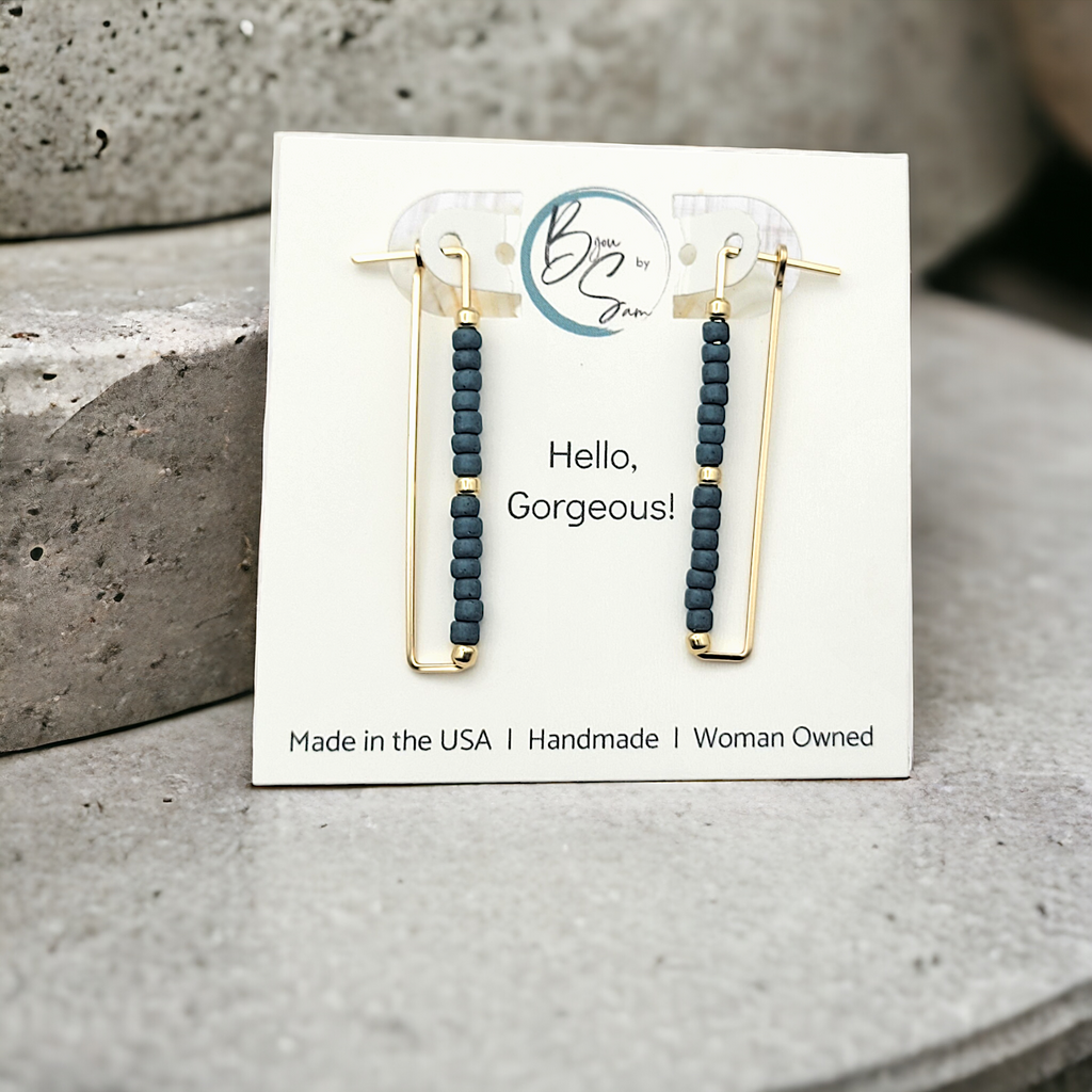 True - Rectangle Gold & Teal Earrings Bijou by SAM