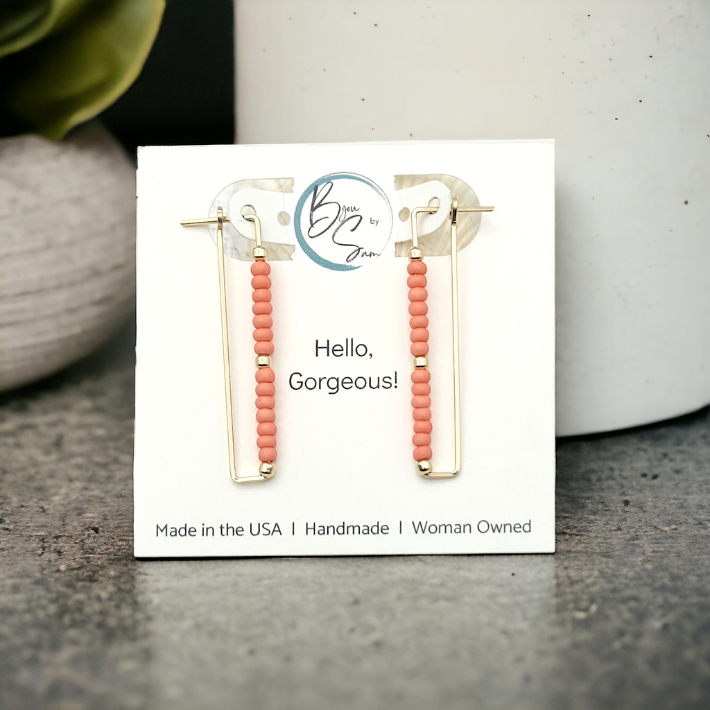 True - Rectangle Gold & Coral Earrings Bijou by SAM