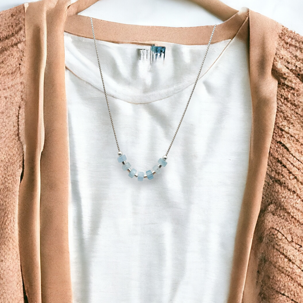 Necklace - Silver & Aquamarine Necklace Bijou by SAM