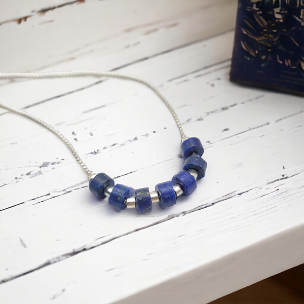 Necklace - Silver & Lapis Lazuli Necklace Bijou by SAM