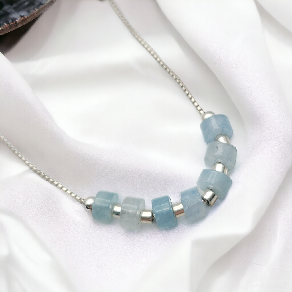 Necklace - Silver & Aquamarine Necklace Bijou by SAM