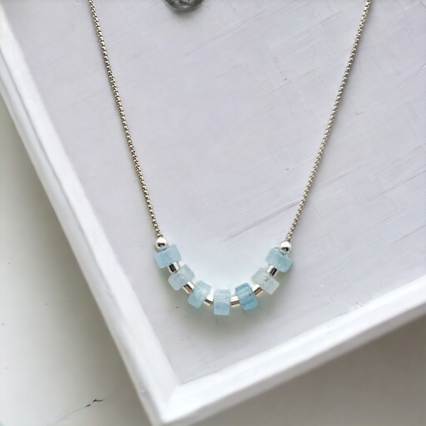 Necklace - Silver & Aquamarine Necklace Bijou by SAM