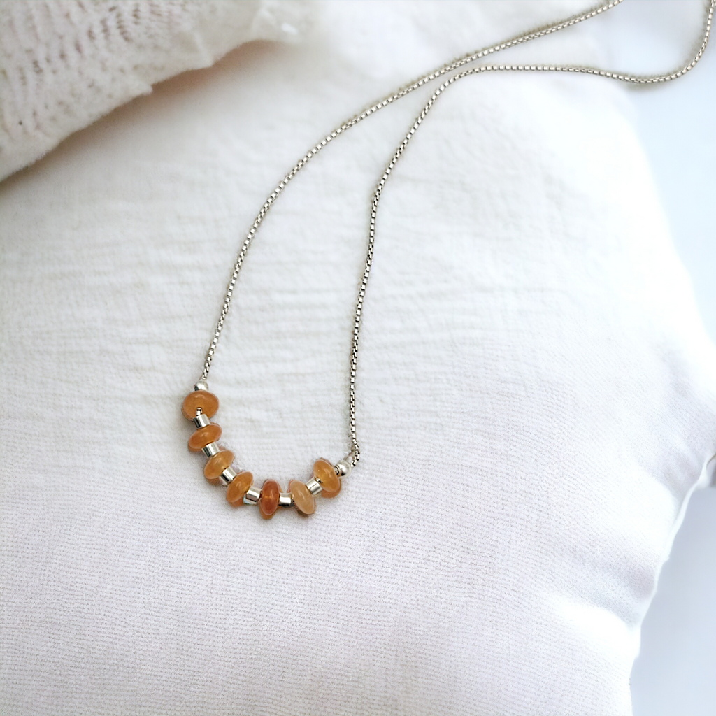 Necklace - Silver & Orange Aventurine Necklace Bijou by SAM