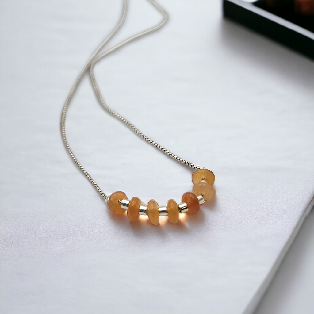 Necklace - Silver & Orange Aventurine Necklace Bijou by SAM