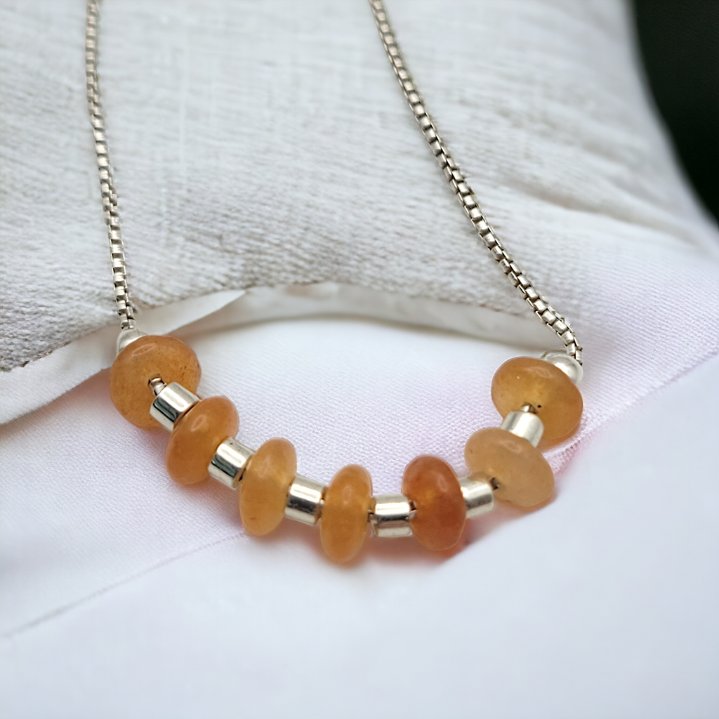Necklace - Silver & Orange Aventurine Necklace Bijou by SAM