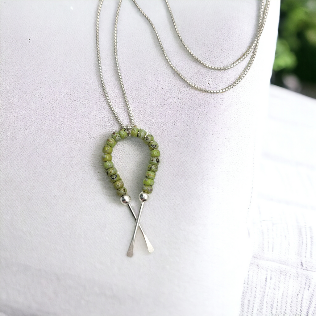 Necklace - Silver Ribbon with Chartreuse Necklace Bijou by SAM