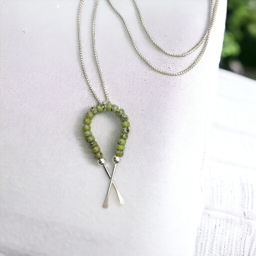 Necklace - Silver Ribbon with Chartreuse Necklace Bijou by SAM   