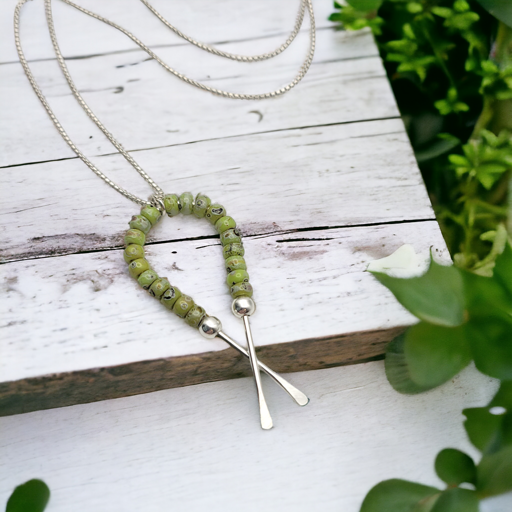 Necklace - Silver Ribbon with Chartreuse Necklace Bijou by SAM