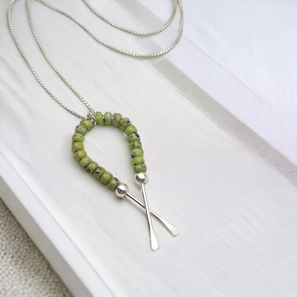 Necklace - Silver Ribbon with Chartreuse Necklace Bijou by SAM