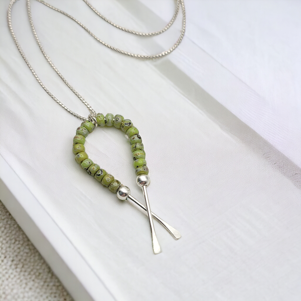 Necklace - Silver Ribbon with Chartreuse Necklace Bijou by SAM