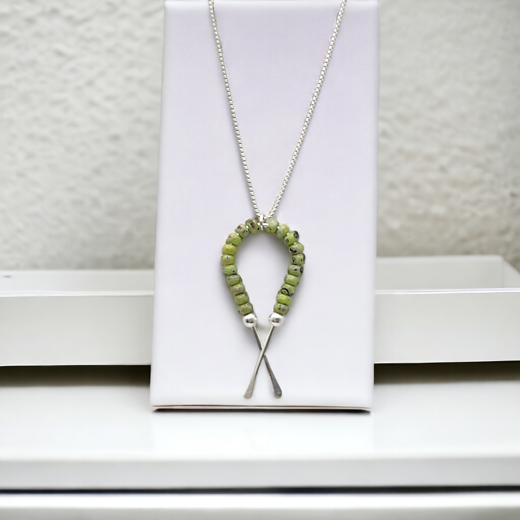 Necklace - Silver Ribbon with Chartreuse Necklace Bijou by SAM