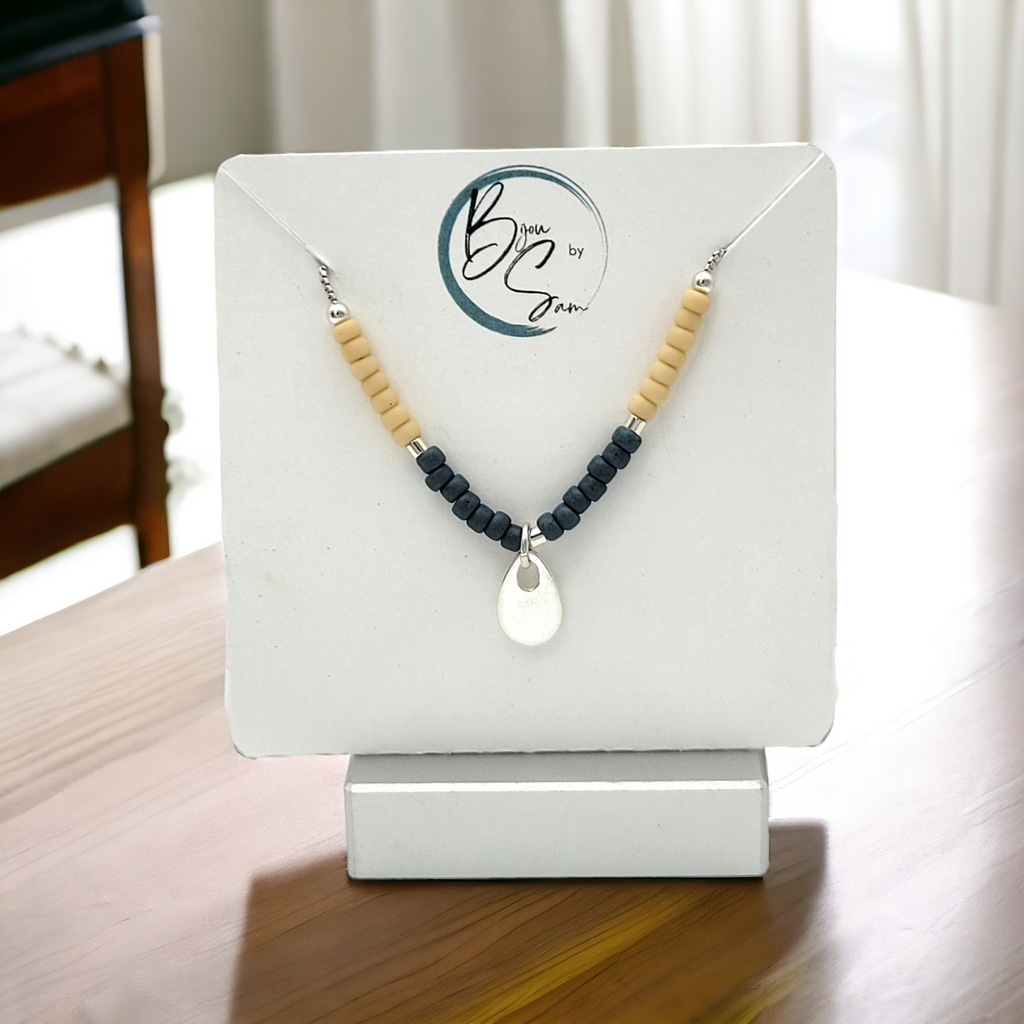 Necklace - Silver with Teal & Tan Necklace Bijou by SAM   