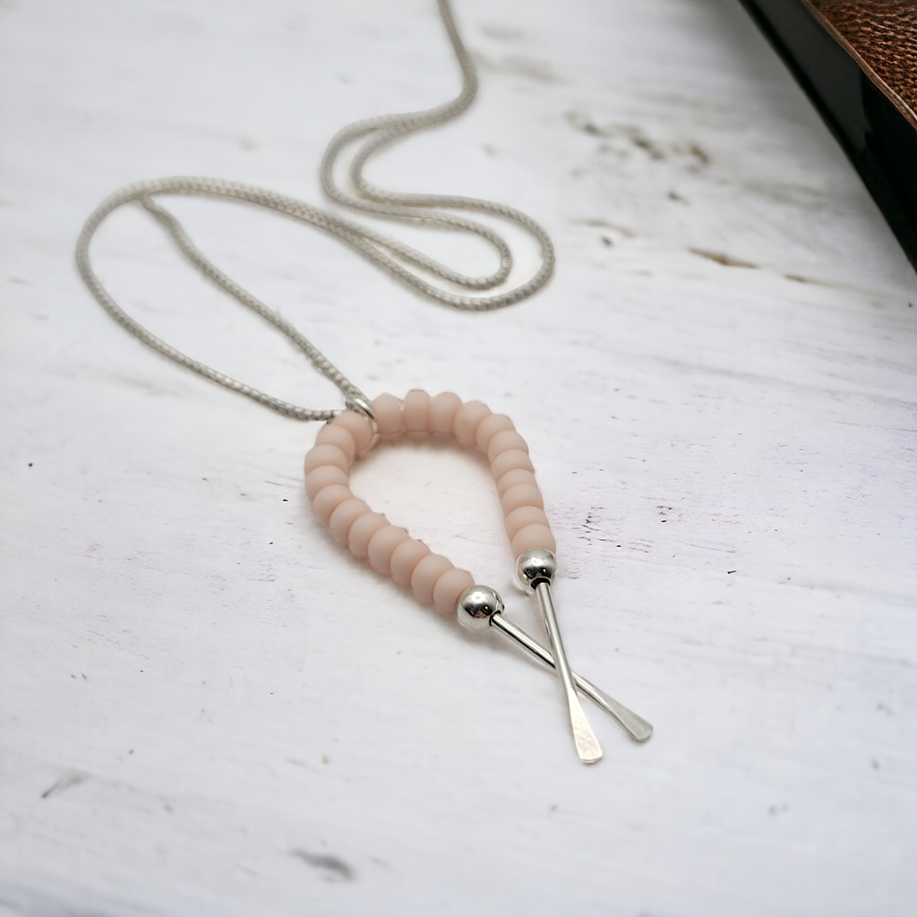 Necklace - Silver & Pink Ribbon Necklace Bijou by SAM