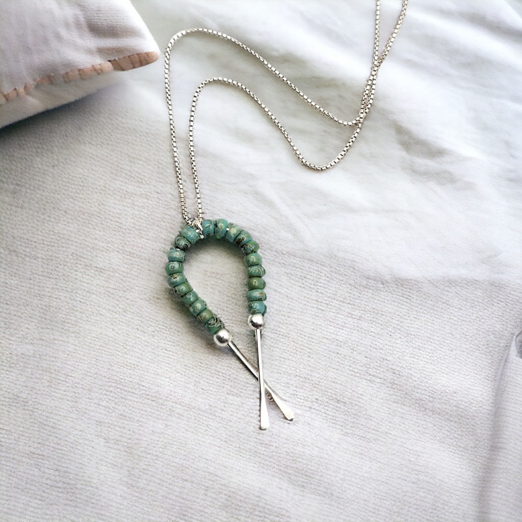 Necklace - Silver & Turquoise Ribbon Necklace Bijou by SAM