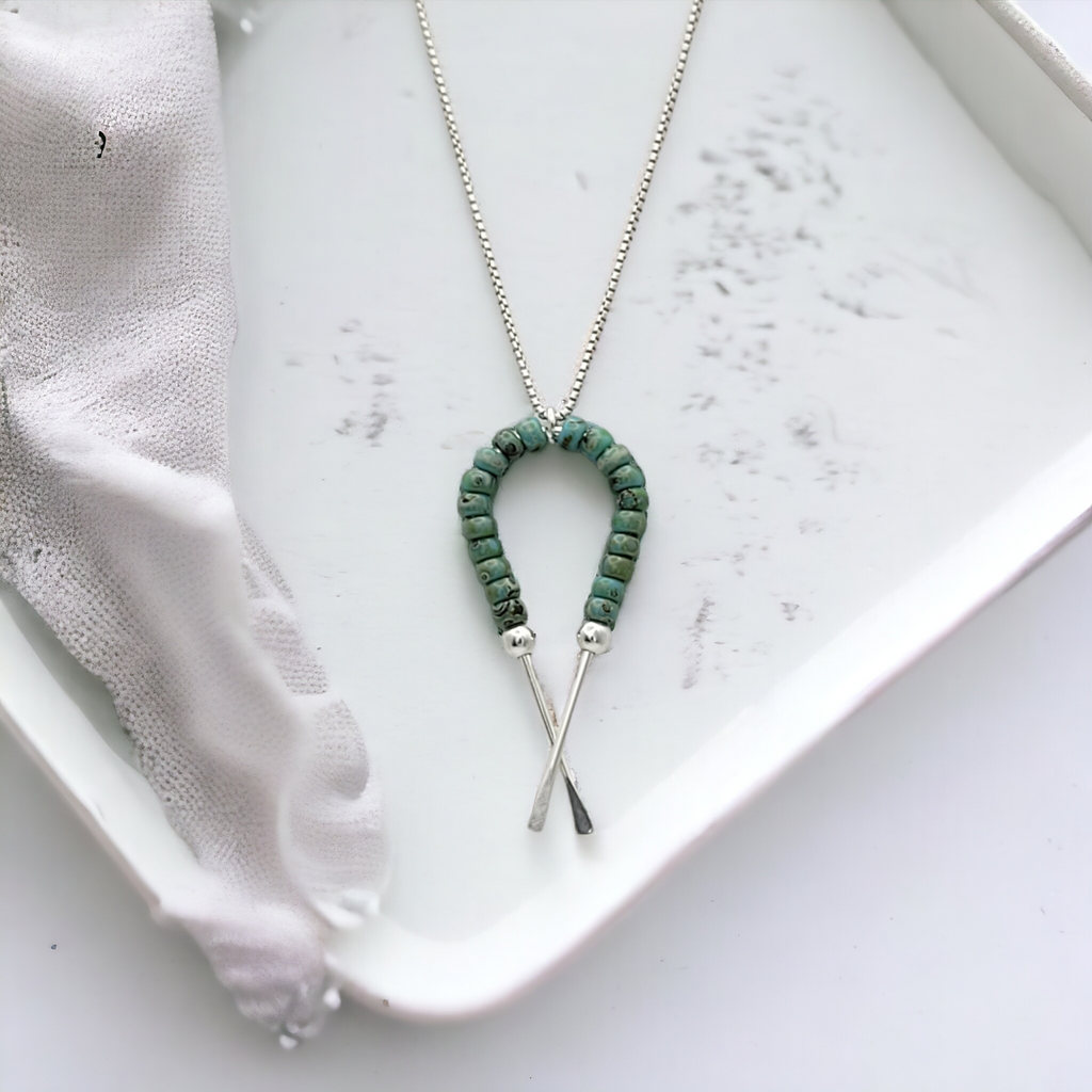 Necklace - Silver & Turquoise Ribbon Necklace Bijou by SAM