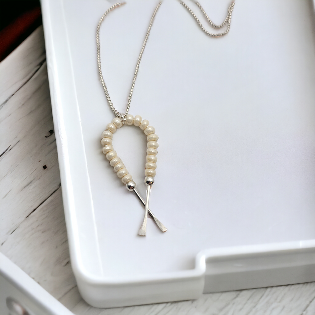 Necklace - Silver Ribbon with Pearl Necklace Bijou by SAM