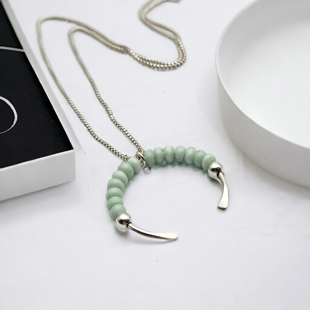 Necklace - Open Circle Mint Green Necklace Bijou by SAM
