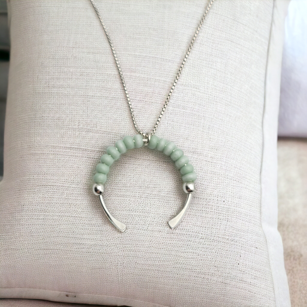 Necklace - Open Circle Mint Green Necklace Bijou by SAM