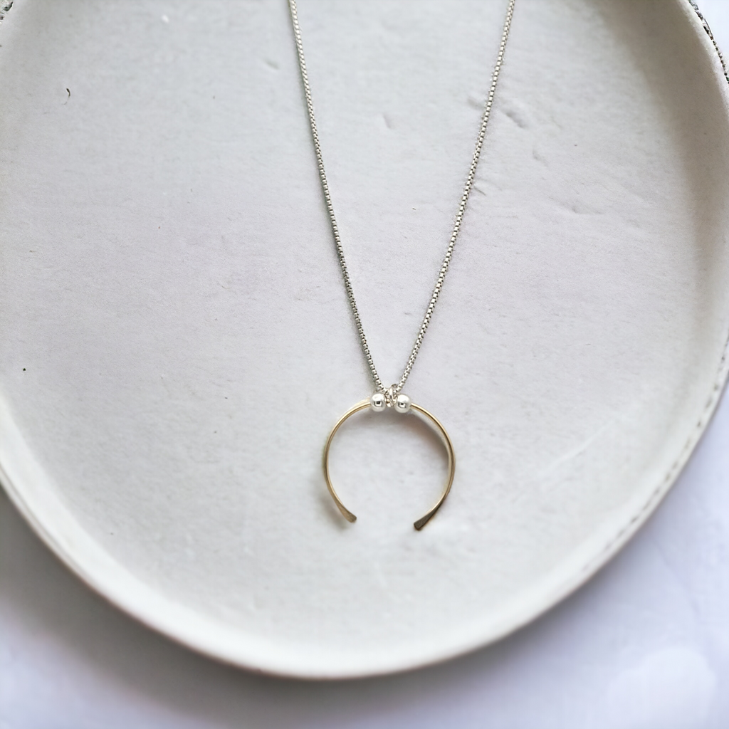 Necklace - Silver with Gold Pendant Necklace Bijou by SAM