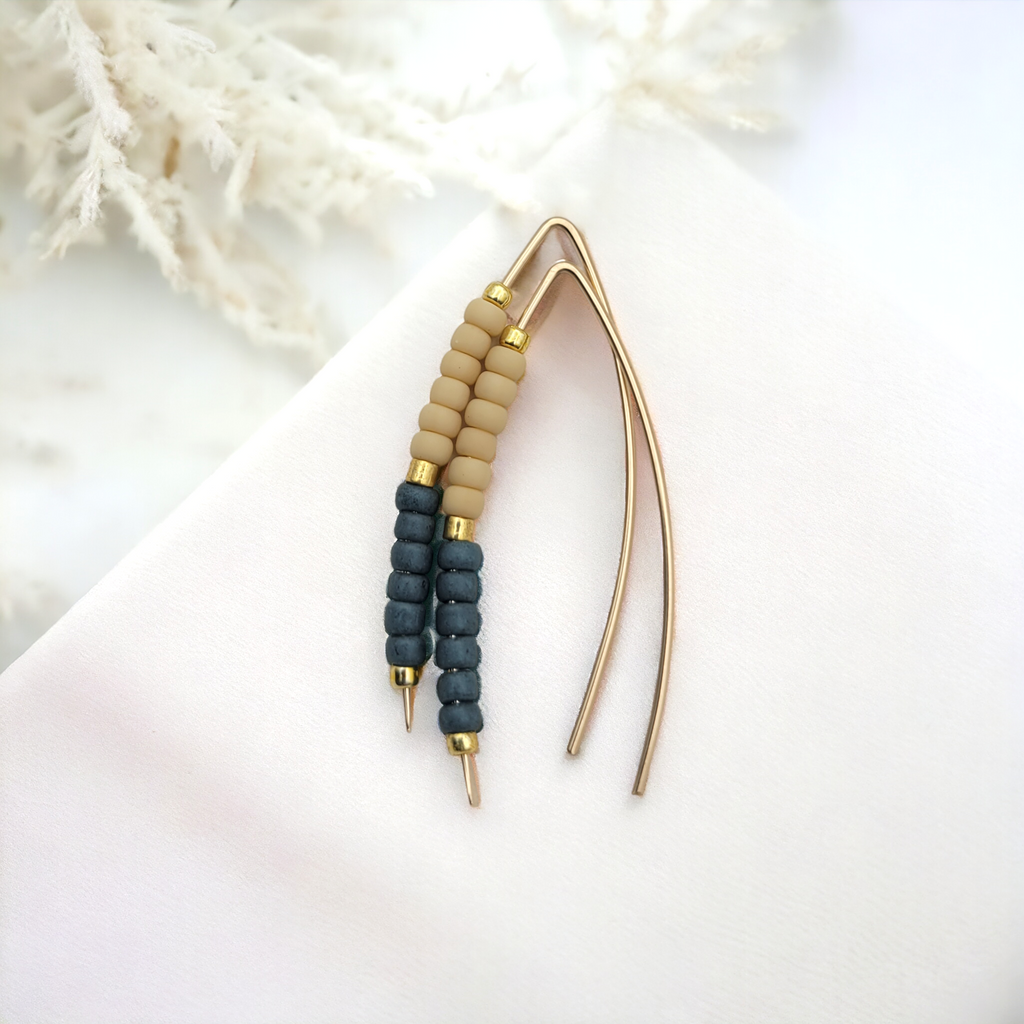 Wish - Gold with Tan & Teal Earrings Bijou by SAM