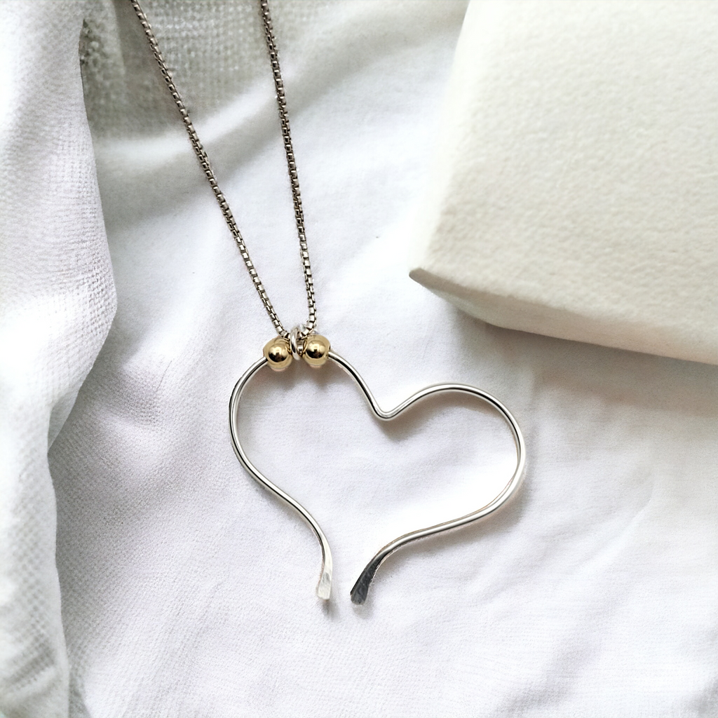 Open Heart Necklace - Silver & Gold Necklace Bijou by SAM