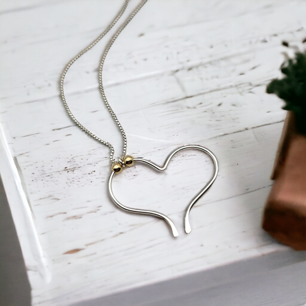 Open Heart Necklace - Silver & Gold Necklace Bijou by SAM