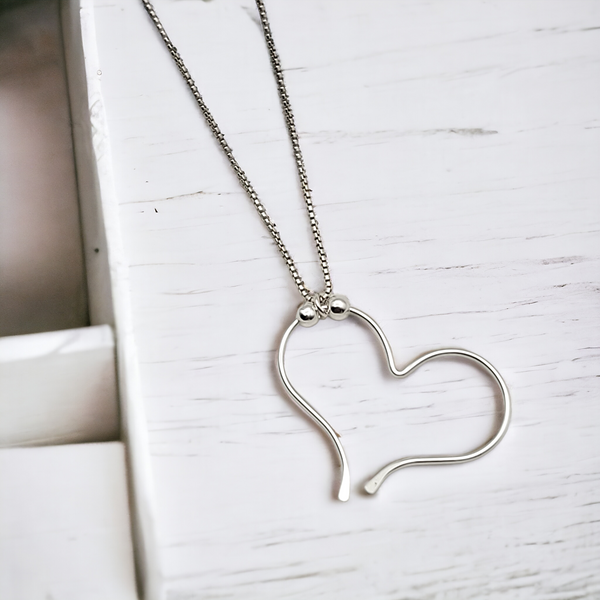 Open Heart Necklace - Silver & Silver Necklace Bijou by SAM