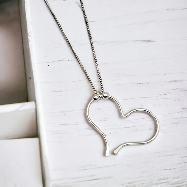 Open Heart Necklace - Silver & Silver Necklace Bijou by SAM   