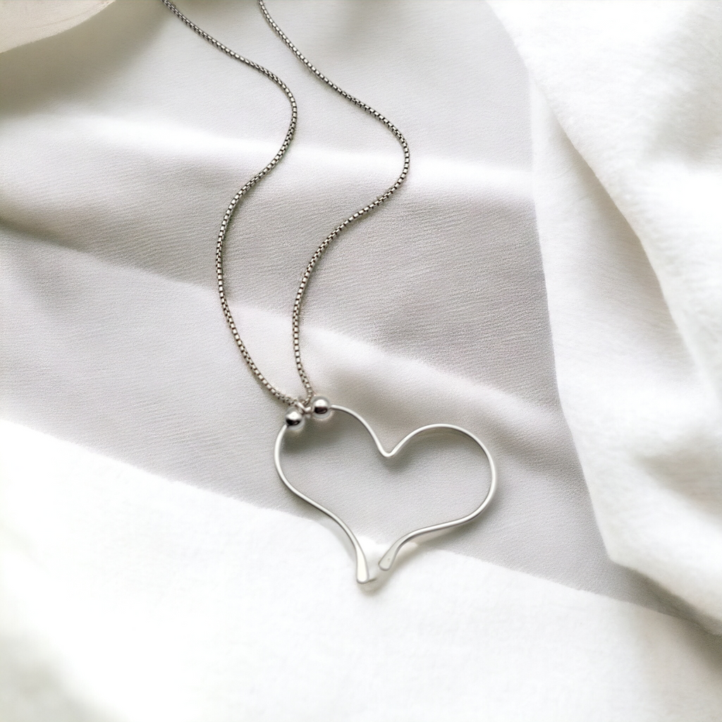 Open Heart Necklace - Silver & Silver Necklace Bijou by SAM