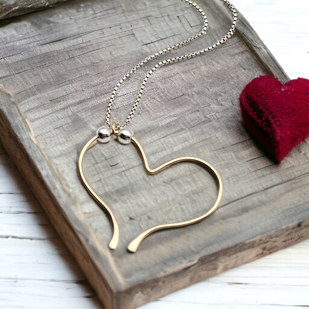 Open Heart Necklace - Gold with Silver Necklace Bijou by SAM