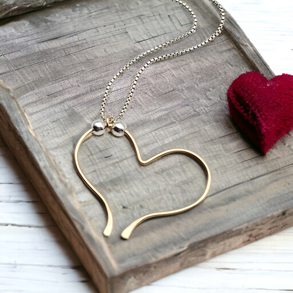 Open Heart Necklace - Gold with Silver Necklace Bijou by SAM   