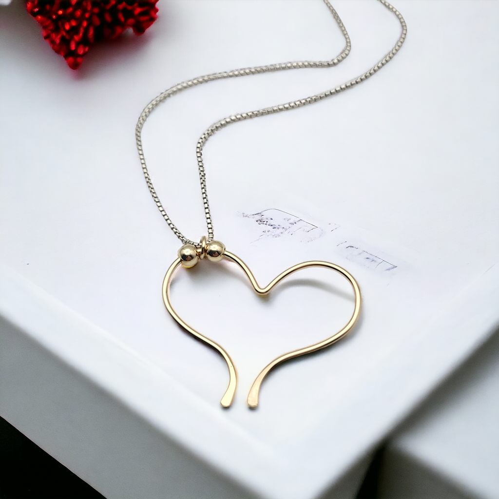 Open Heart Necklace - Gold with Gold Necklace Bijou by SAM