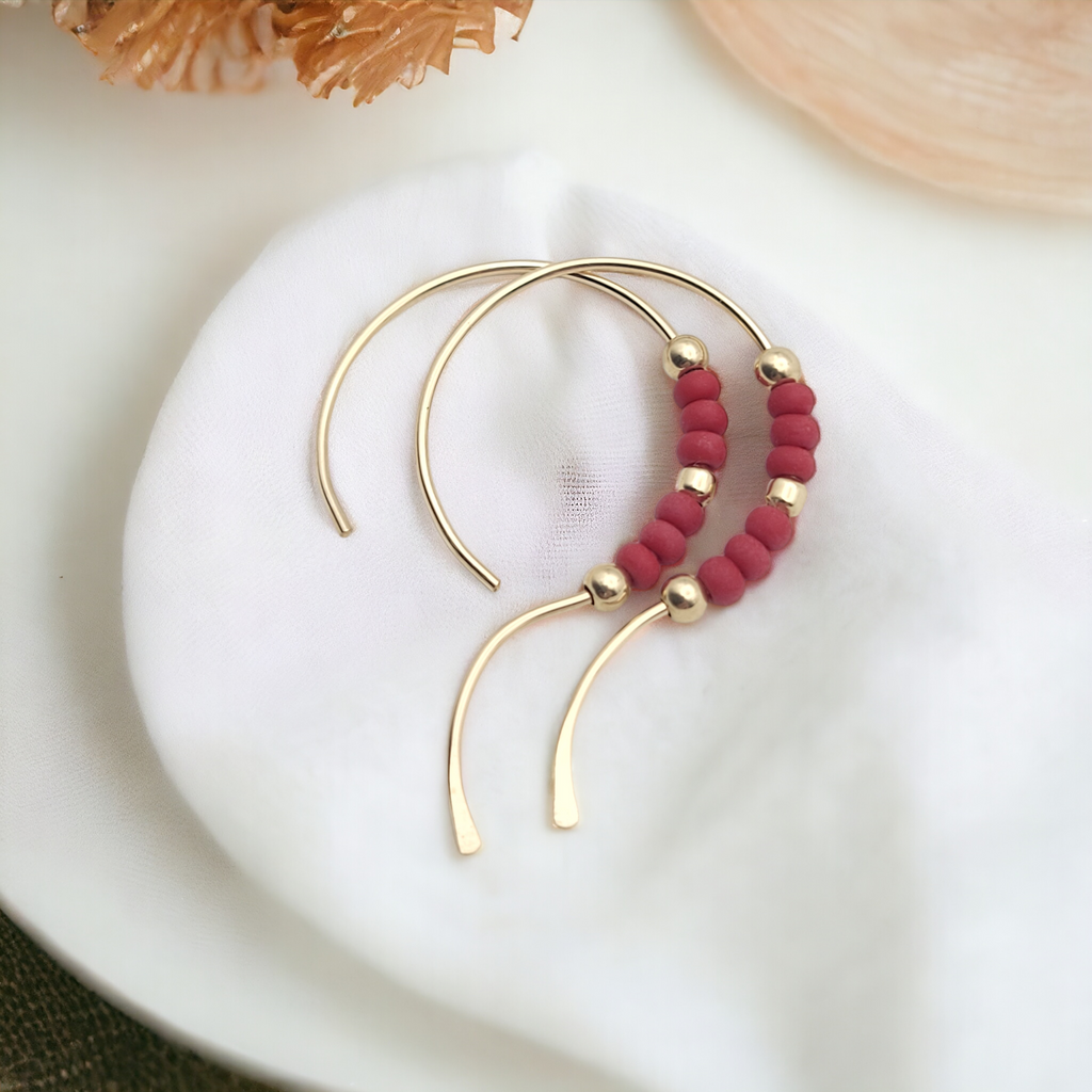 Open Heart - Gold & Red Earrings Bijou by SAM