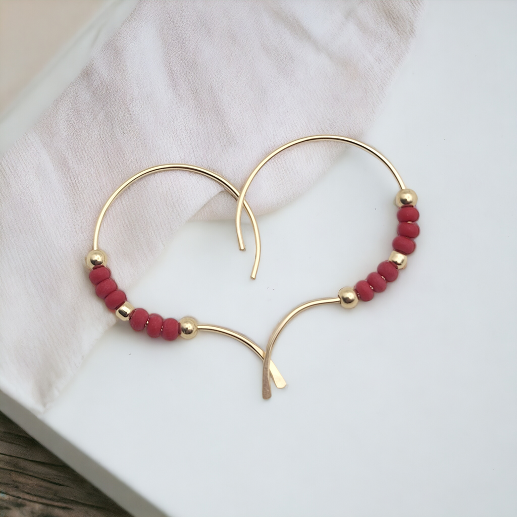 Open Heart - Gold & Red Earrings Bijou by SAM