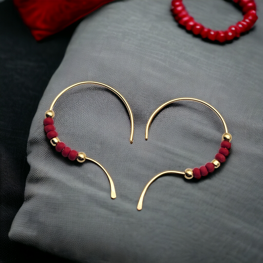 Open Heart - Gold & Red Earrings Bijou by SAM