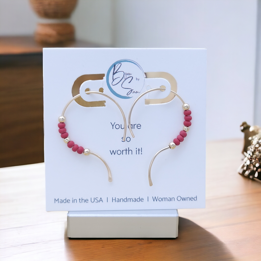 Open Heart - Gold & Red Earrings Bijou by SAM