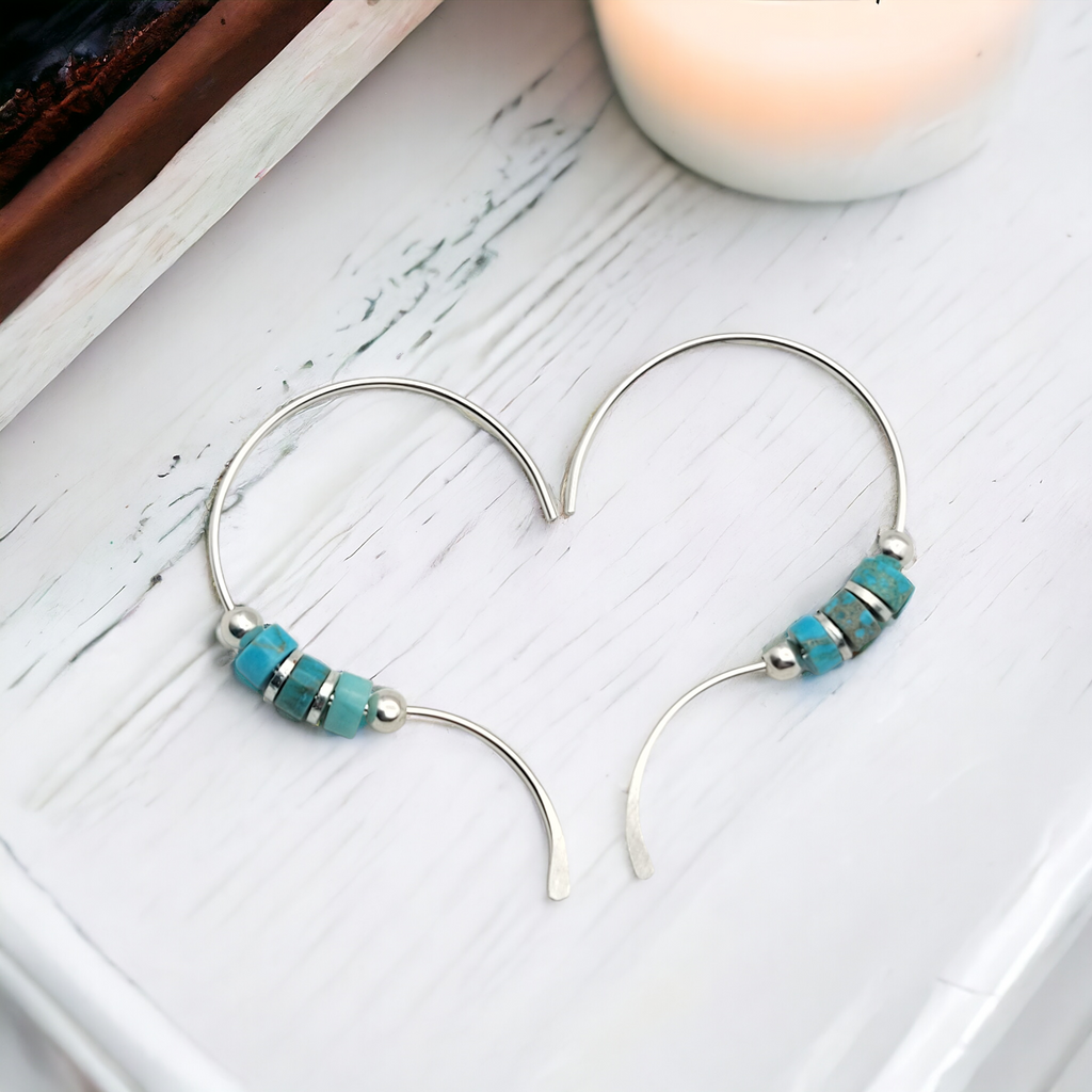 Open Heart - Silver & Turquoise Jasper Earrings Bijou by SAM