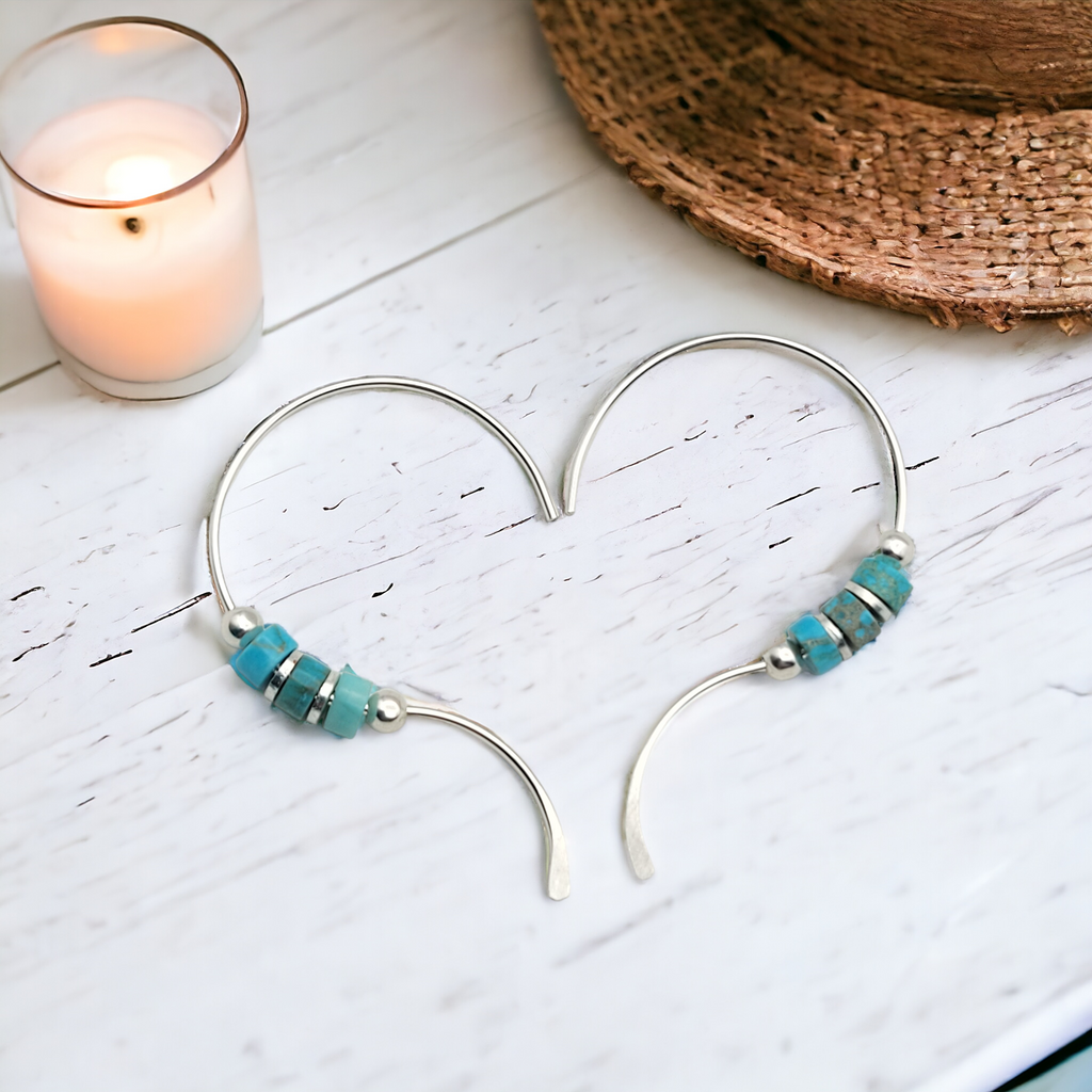 Open Heart - Silver & Turquoise Jasper Earrings Bijou by SAM
