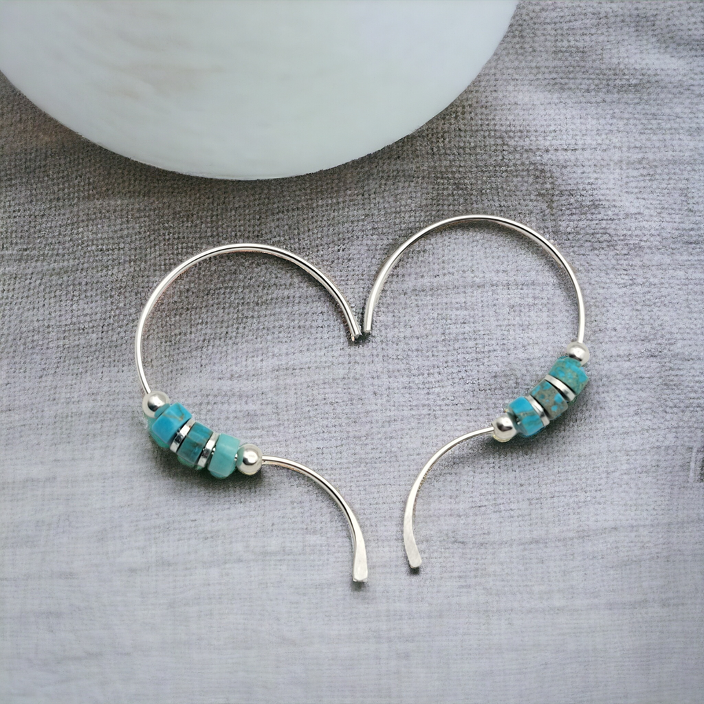 Open Heart - Silver & Turquoise Jasper Earrings Bijou by SAM