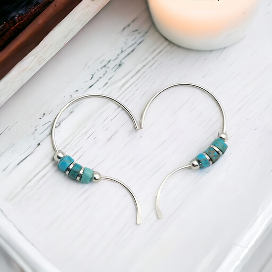 Open Heart - Silver & Turquoise Jasper Earrings Bijou by SAM   