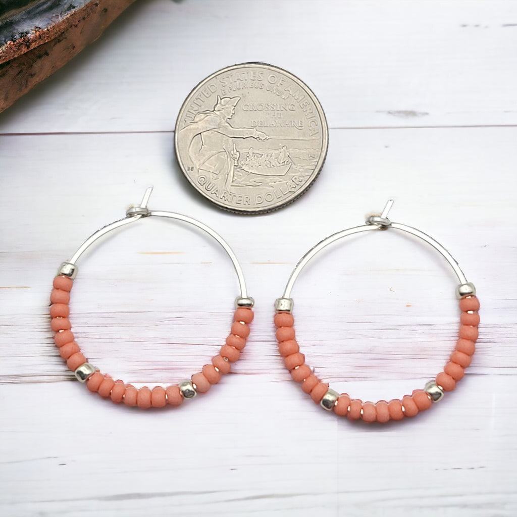 Boho - Silver Hoops with Coral Beads Earrings Bijou by SAM