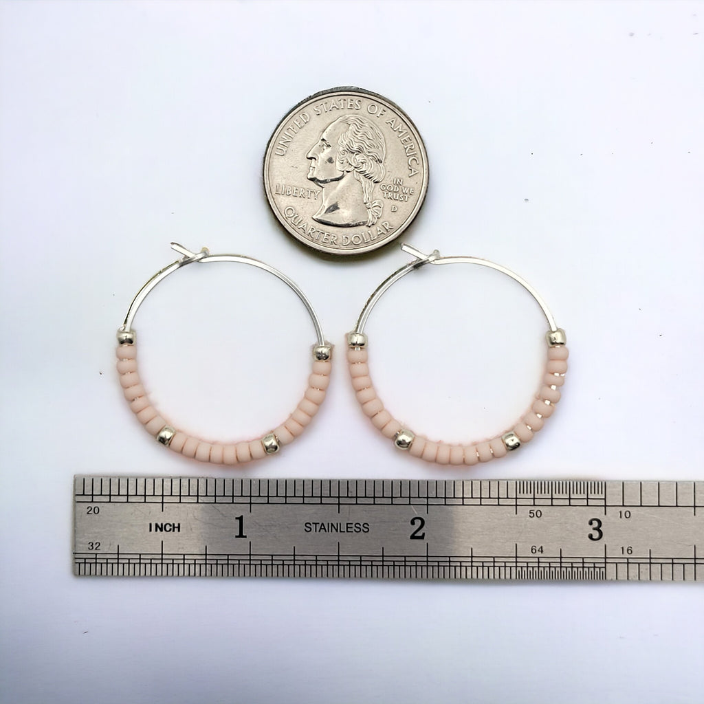Boho - Silver Hoops with Pale Pink Beads Earrings Bijou by SAM