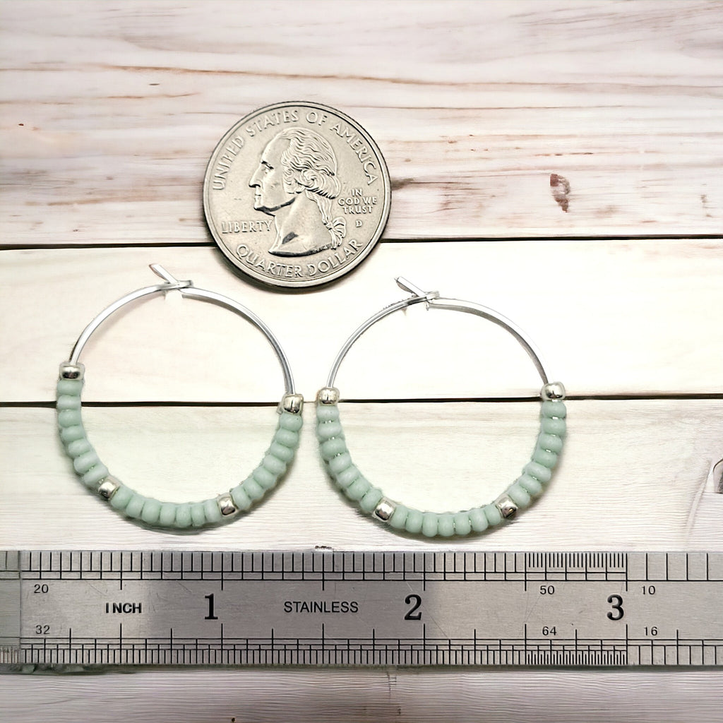 Boho - Silver & Pale Mint Green Hoops Earrings Bijou by SAM