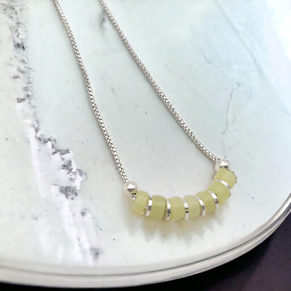 Necklace - Silver & Lemon Jade Necklace Bijou by SAM