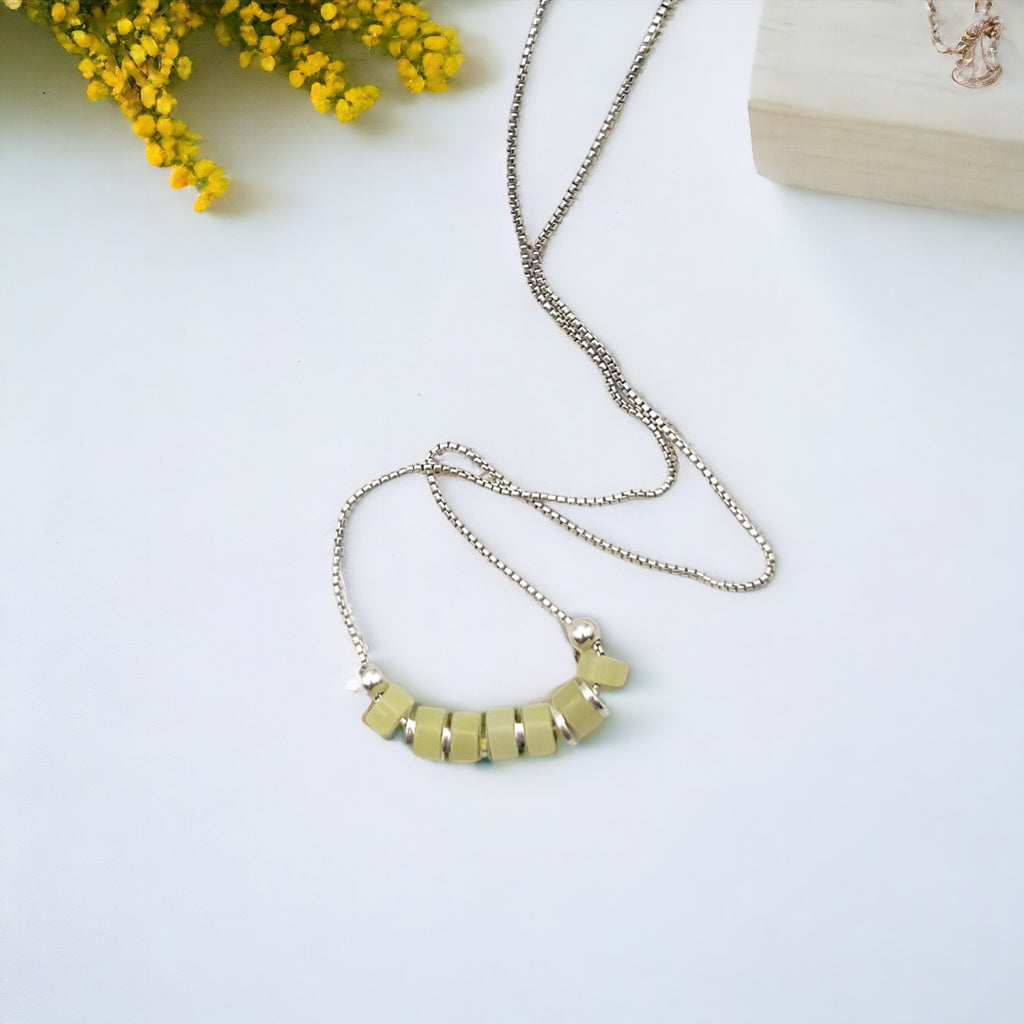 Necklace - Silver & Lemon Jade Necklace Bijou by SAM