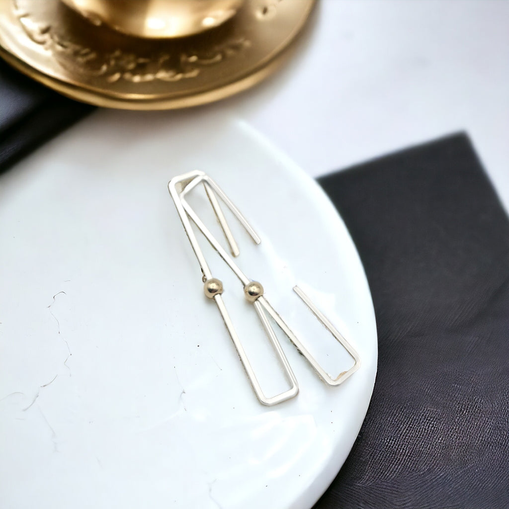 True - Silver Rectangle Threaders Earrings Bijou by SAM