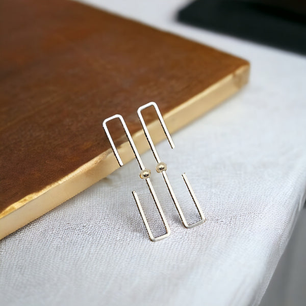 True - Silver Rectangle Threaders Earrings Bijou by SAM