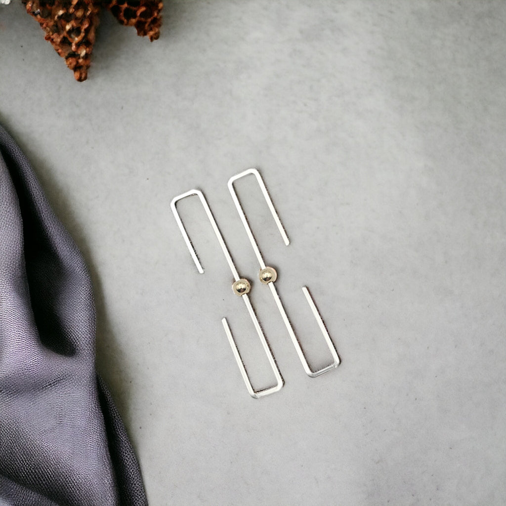 True - Silver Rectangle Threaders Earrings Bijou by SAM