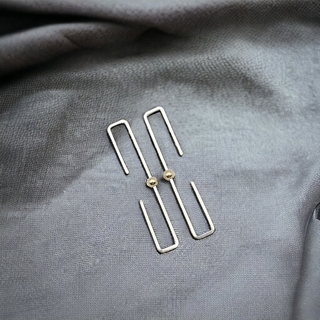True - Silver Rectangle Threaders Earrings Bijou by SAM